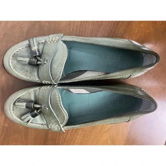 BURBERRY WOMENS LEATHER LOAFERS Green Tassel SHOES EU 36.5 ITALY - Picture 10 of 17